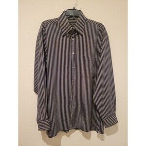 Bugatchi Long Sleeve Button Down Men's Shirt Modal Blend Black/Gold Stripe Large